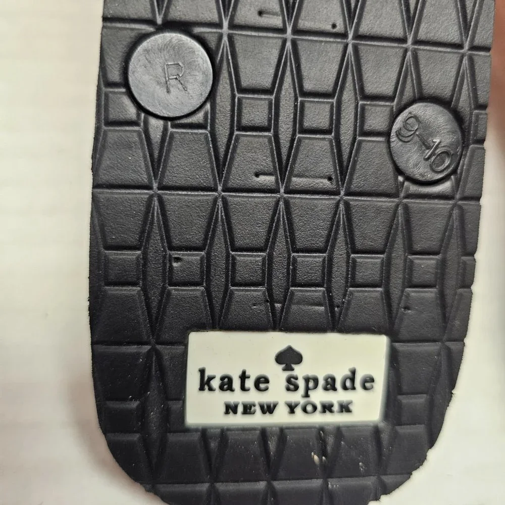 New Kate Spade New York Black White Polka Dot Flip Flops Pink Stripe Sandals 9 M